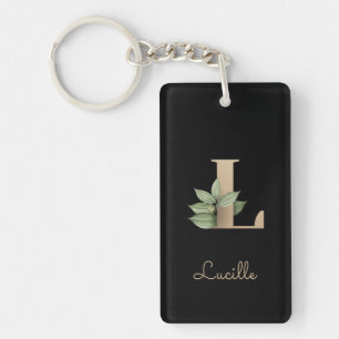 Elegant Botanical Monogram Gold Letter L Keychain