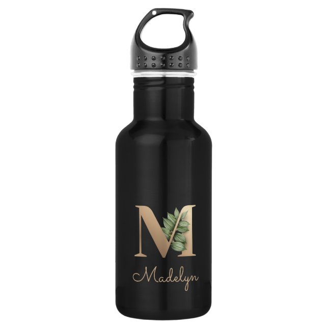Elegant Botanical Monogram Gold Letter M  532 Ml Water Bottle (Front)