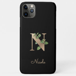 Elegant Botanical Monogram Gold Letter N iPhone 11 Pro Max Case