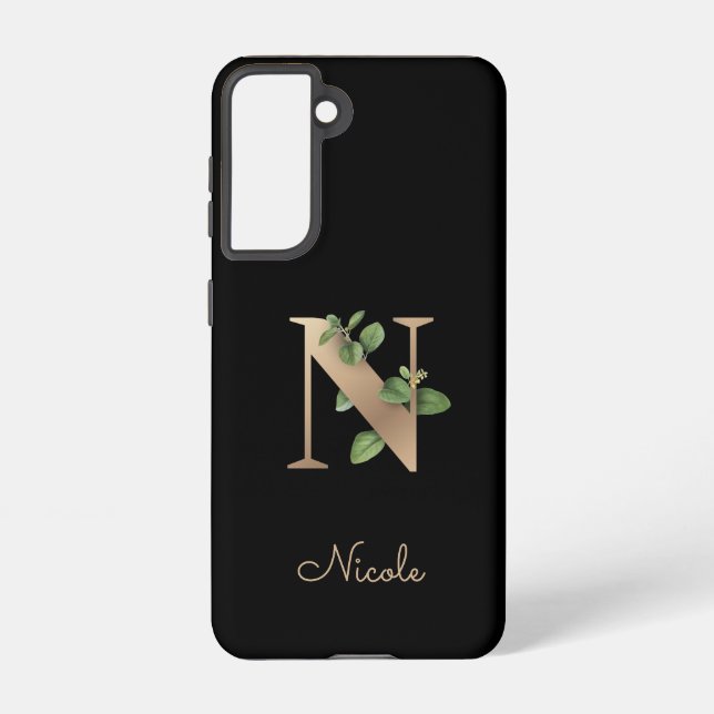 Elegant Botanical Monogram Gold Letter N Samsung Galaxy S21 Case (Back)