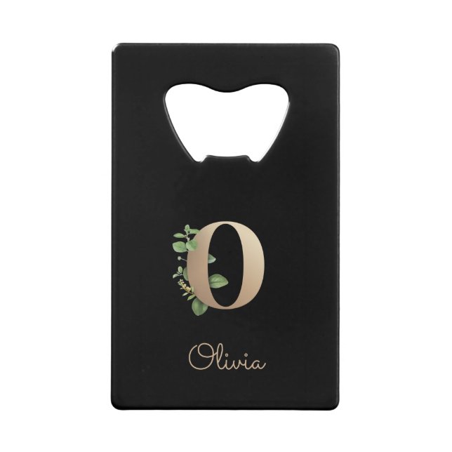 Elegant Botanical Monogram Gold Letter O  Credit Card Bottle Opener (Front)