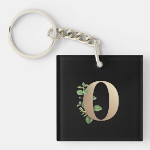 Elegant Botanical Monogram Gold Letter O Keychain