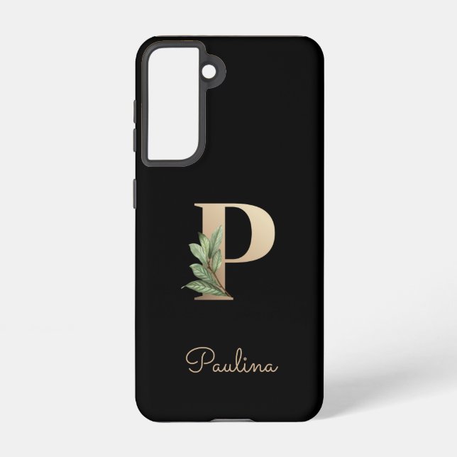 Elegant Botanical Monogram Gold Letter P Samsung Galaxy S21 Case (Back)