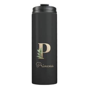 Elegant Botanical Monogram Gold Letter P Thermal Tumbler