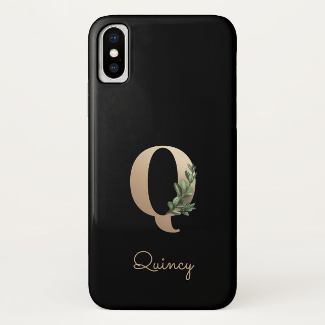 Elegant Botanical Monogram Gold Letter Q Case-Mate iPhone Case (Back)