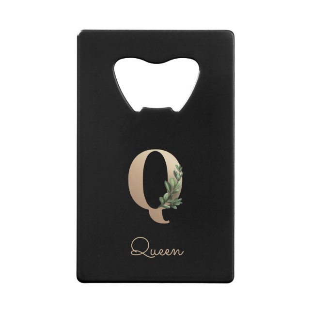 Elegant Botanical Monogram Gold Letter Q  Credit Card Bottle Opener (Front)