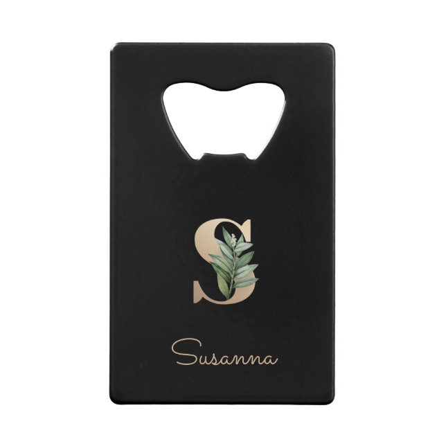 Elegant Botanical Monogram Gold Letter S  Credit Card Bottle Opener (Front)