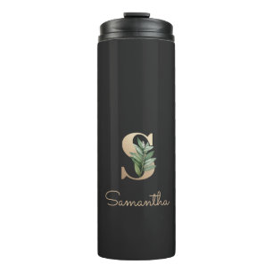 Elegant Botanical Monogram Gold Letter S  Thermal Tumbler