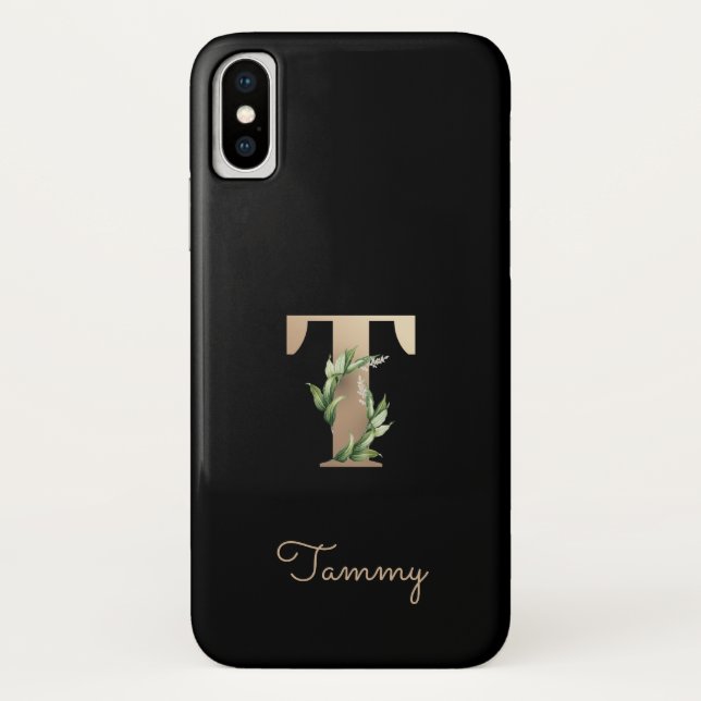 Elegant Botanical Monogram Gold Letter T Case-Mate iPhone Case (Back)