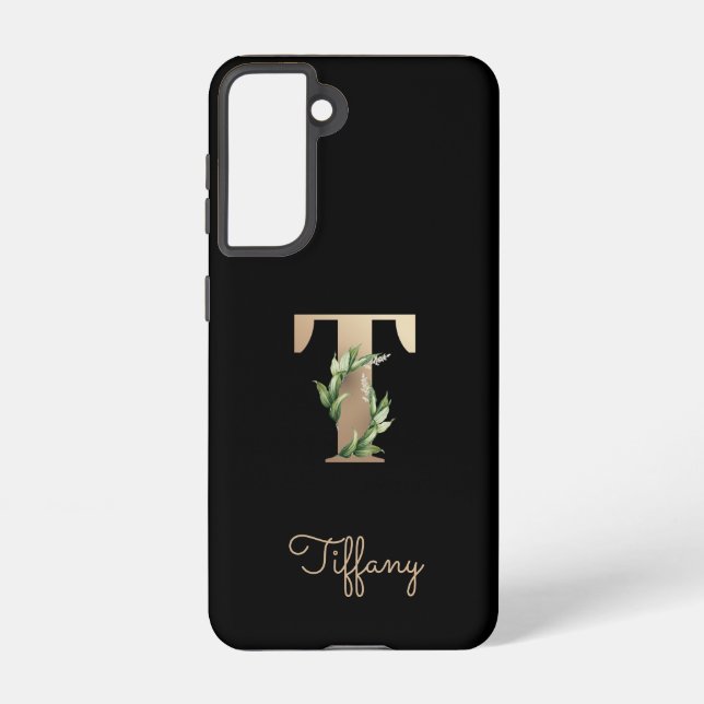 Elegant Botanical Monogram Gold Letter T Samsung Galaxy S21 Case (Back)