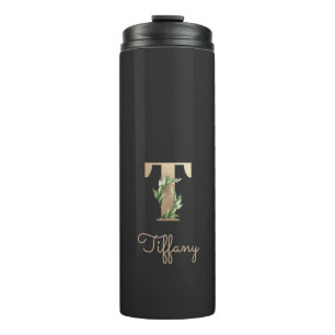 Elegant Botanical Monogram Gold Letter T  Thermal Tumbler