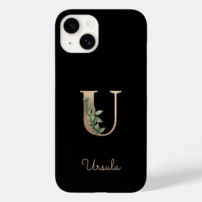 Elegant Botanical Monogram Gold Letter U Case-Mate iPhone Case (Back)