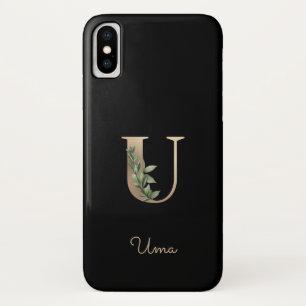 Elegant Botanical Monogram Gold Letter U Case-Mate iPhone Case