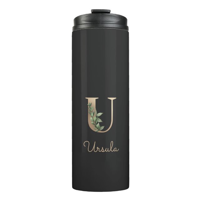 Elegant Botanical Monogram Gold Letter U  Thermal Tumbler (Front)