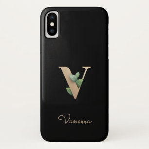 Elegant Botanical Monogram Gold Letter V Case-Mate iPhone Case