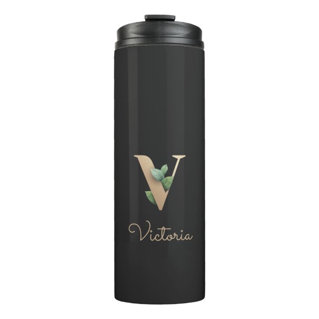 Elegant Botanical Monogram Gold Letter V  Thermal Tumbler (Front)