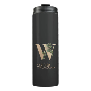 Elegant Botanical Monogram Gold Letter W Thermal Tumbler