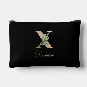 Elegant Botanical Monogram Gold Letter X Accessory Pouch