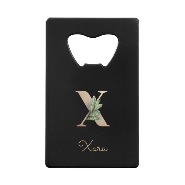 Elegant Botanical Monogram Gold Letter X  Credit Card Bottle Opener (Front)