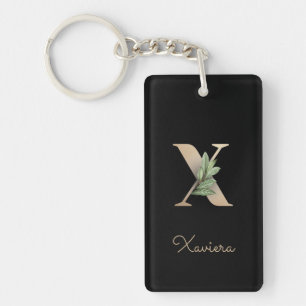 Elegant Botanical Monogram Gold Letter X Keychain