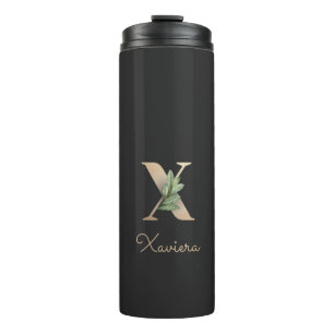 Elegant Botanical Monogram Gold Letter X Thermal Tumbler