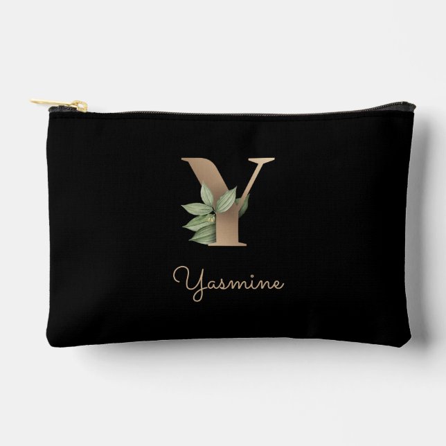 Elegant Botanical Monogram Gold Letter Y Accessory Pouch (Front)