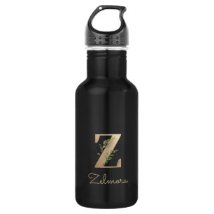 Elegant Botanical Monogram Gold Letter Z 532 Ml Water Bottle