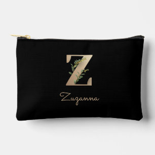 Elegant Botanical Monogram Gold Letter Z Accessory Pouch