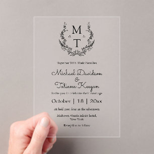 elegant botanical monogram initials wedding acrylic invitations