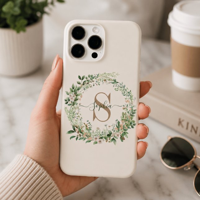 Elegant Botanical Monogram iPhone Case with Name (Creator Uploaded)