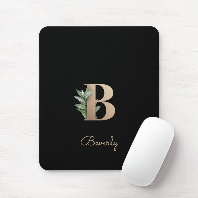 Elegant Botanical Monogram Letter B  Mouse Pad (With Mouse)