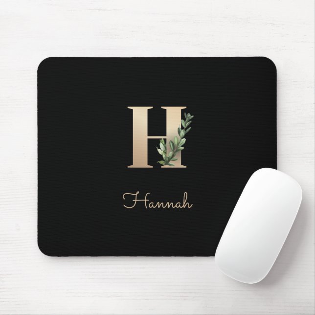 Elegant Botanical Monogram Letter H  Mouse Pad (With Mouse)