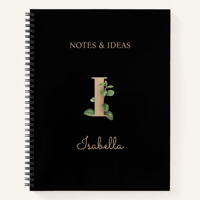 Elegant Botanical Monogram Letter I  Notebook (Front)