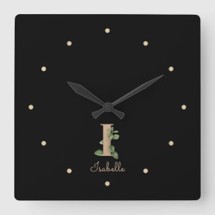 Elegant Botanical Monogram Letter I Square Wall Clock