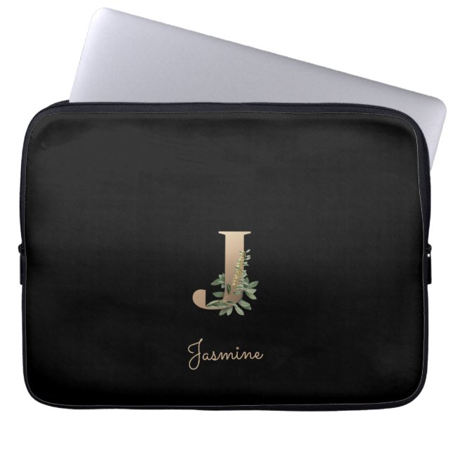 Elegant Botanical Monogram Letter J Laptop Sleeve (Front)