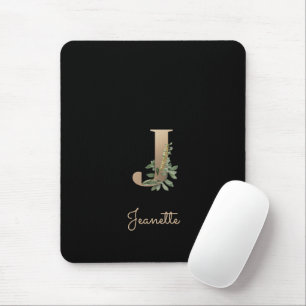 Elegant Botanical Monogram Letter J  Mouse Pad