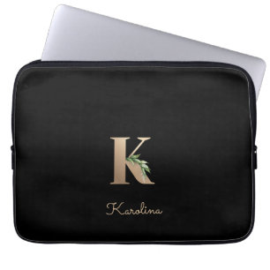 Elegant Botanical Monogram Letter K Laptop Sleeve