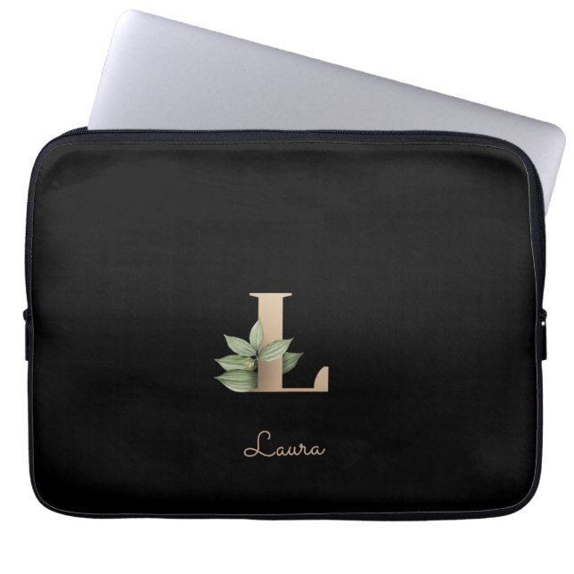 Elegant Botanical Monogram Letter L Laptop Sleeve (Front)