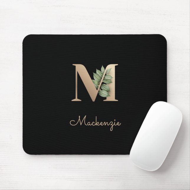 Elegant Botanical Monogram Letter M  Mouse Pad (With Mouse)