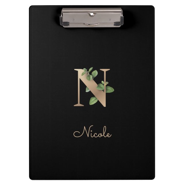 Elegant Botanical Monogram Letter N  Clipboard (Front)