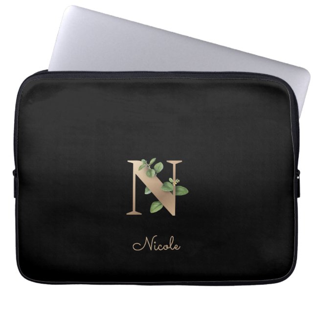 Elegant Botanical Monogram Letter N Laptop Sleeve (Front)