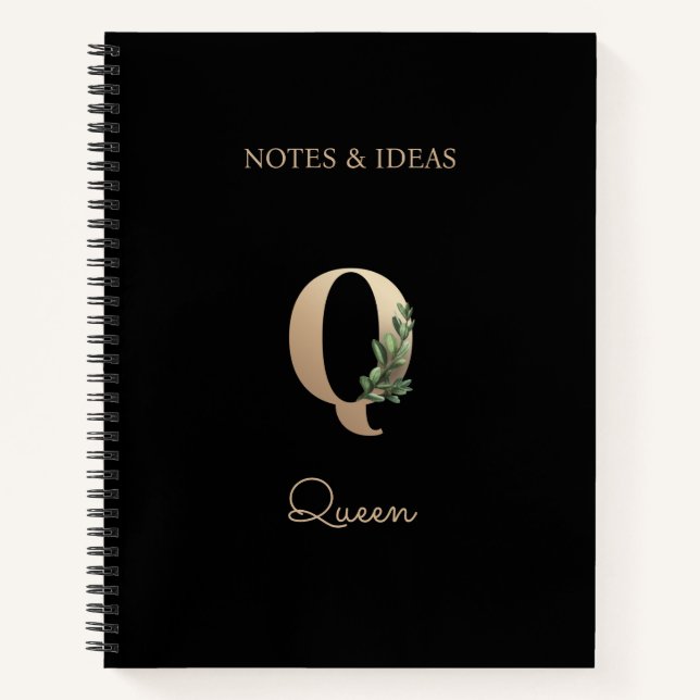 Elegant Botanical Monogram Letter Q  Notebook (Front)