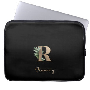 Elegant Botanical Monogram Letter R Laptop Sleeve