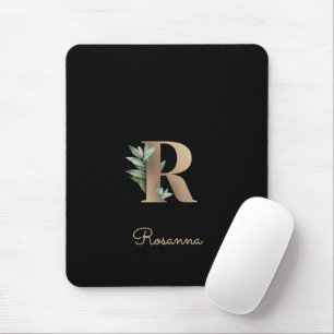 Elegant Botanical Monogram Letter R  Mouse Pad
