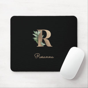 Elegant Botanical Monogram Letter R  Mouse Pad