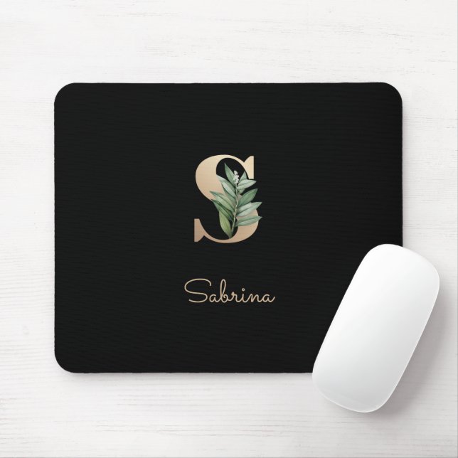 Elegant Botanical Monogram Letter S  Mouse Pad (With Mouse)