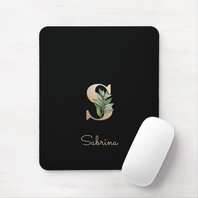 Elegant Botanical Monogram Letter S  Mouse Pad (With Mouse)