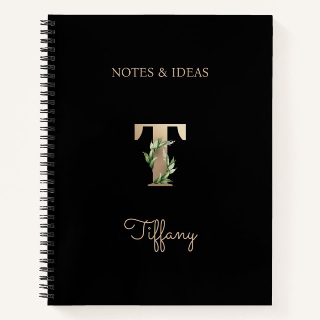 Elegant Botanical Monogram Letter T  Notebook (Front)