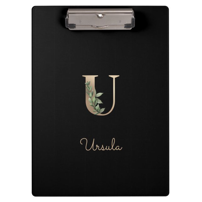 Elegant Botanical Monogram Letter U  Clipboard (Front)
