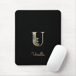 Elegant Botanical Monogram Letter U Mouse Pad